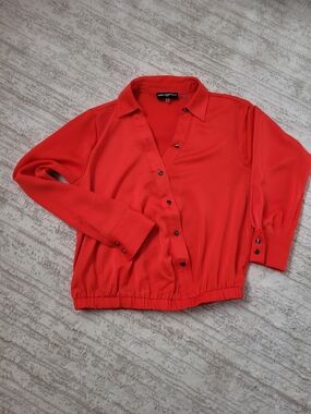 Karl Lagerfeld Red Button-Front Blouse